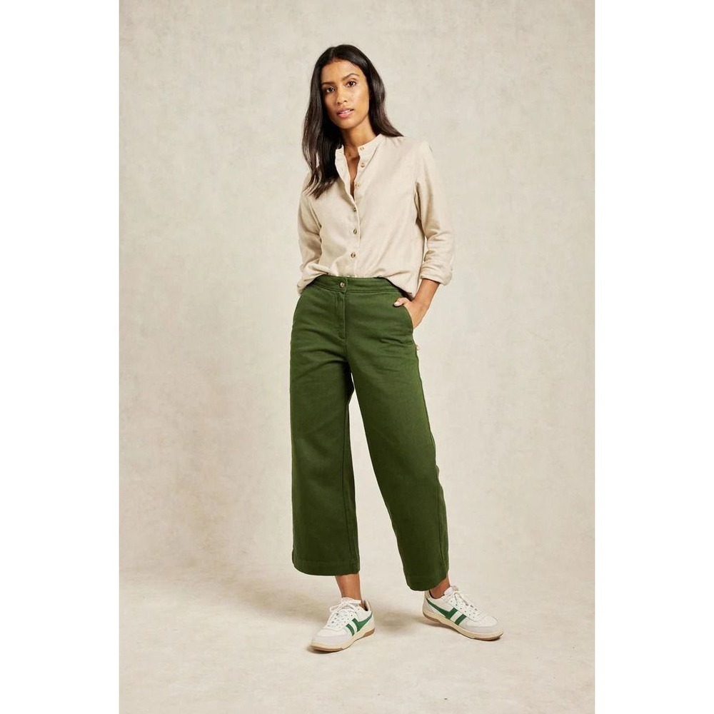 Beaufort & Blake Rosebay Khaki Twill Cropped Trousers Womens 2 Olive Preppy Chic